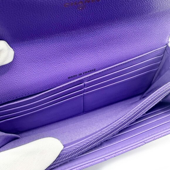 RARE Authentic CHANEL CC Timeless Caviar Flap Wallet Chain Purse Purple Bag - Picture 11 of 15